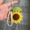 Crochet Sunflower Pearl Keychain