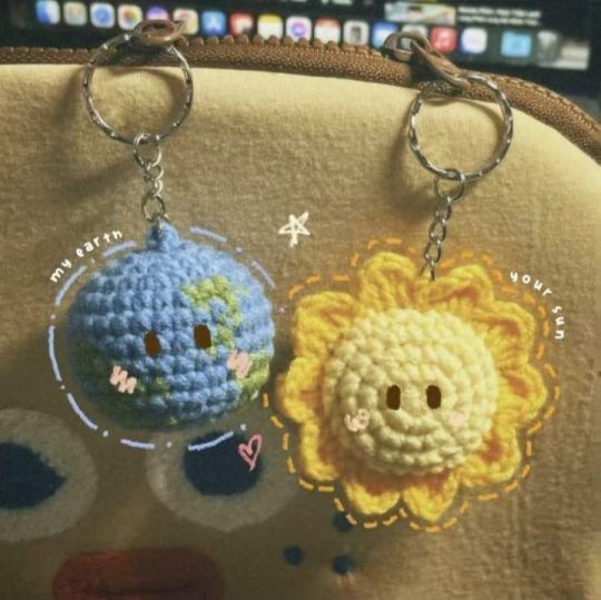 Crochet Earth & Sun Keychain Set