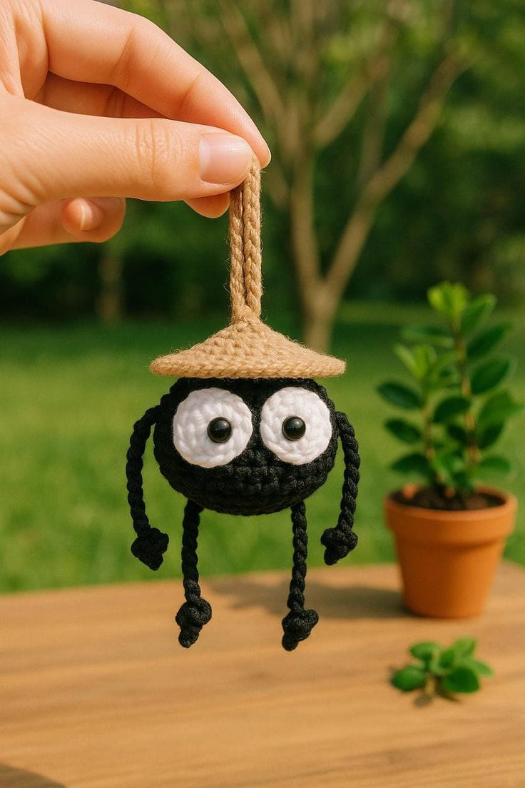 Handmade Crochet Soot Sprite Keychain – Cute Mini Dust Sprite Charm 🖤✨